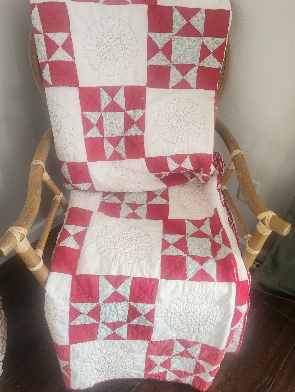 Handmade Patchwork Red and White Quilt Throw - Classic Home Bedding